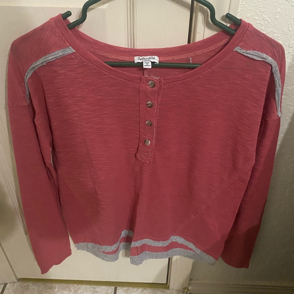 Softwashed Henley Top with Contrast Trim - Dusty Rose XS